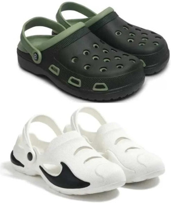 house of common Men Clogs(Green, White , 7)