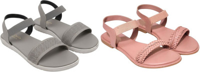 Kuhu Creations Women Flats(Grey, Pink , 5)