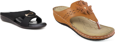 hunyza footwear Women Flats(Black, Beige , 9)
