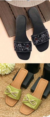 HunarPaon Women Flats(Green, Black , 6)