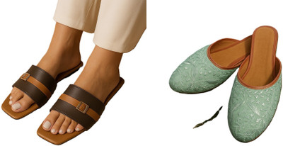 Dualstep Women Flats(Brown, Blue , 4)