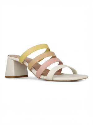 Inc.5 Solid Square Toe Party Wear Block Heel Sandals Women Heels(Beige , 3)