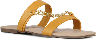 Inc.5 Solid Open Toe Casual Flat Sandals Women Flats(Yellow , 5)