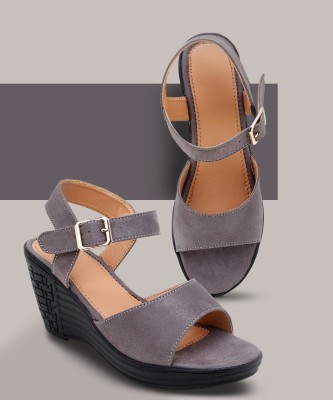 NEWEBiTX Women Wedges(Grey, Off White, Brown , 8)