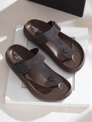 UNDERROUTE Stylish Dual Strap Buckle Design Men Sandals(Brown , 11)