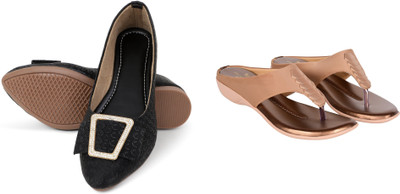 PMS Women Wedges(Black, Brown , 4)