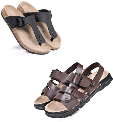 Walkivo Men Sandals(Black, Brown, Beige , 7)