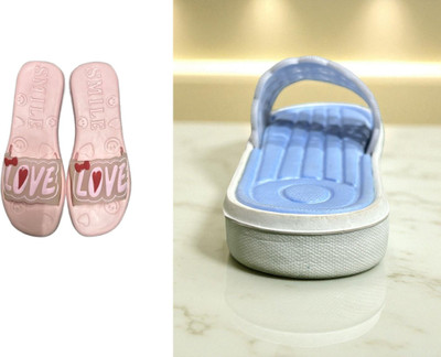 strivox Women Flip Flops(Blue, Blue, Pink , 8)