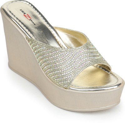 Shezone Women Wedges(Gold , 6)