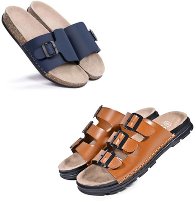 Walkivo Men Sandals(Blue, Tan , 7)