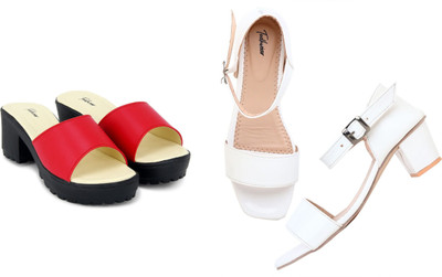 Todhwear Women Heels(White, Red , 7)