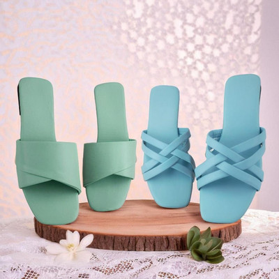 Shoebration Women Flats(Green, Blue , 5)