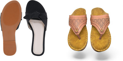 PMS Women Wedges(Black, Pink , 8)