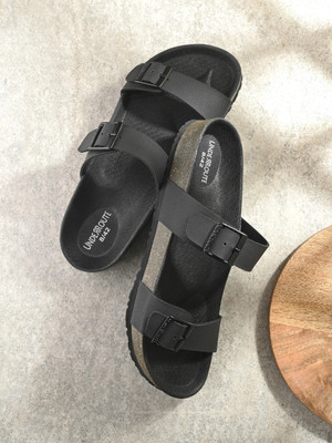 UNDERROUTE Stylish Dual Strap Buckle Design Men Sandals(Black , 10)
