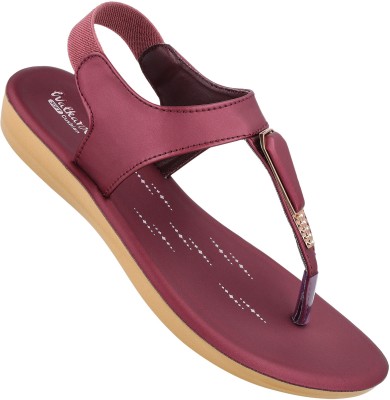 WALKAROO Women Sandals(Maroon , 8)