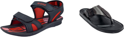 Classica Men Sandals(Black, Red , 9)