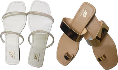Zastfashion Women Flats(Gold, White , 5)