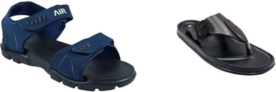 Classica Men Sandals(Brown, Blue , 6)
