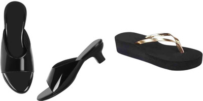 kishu Women Heels(Gold, Black , 6)