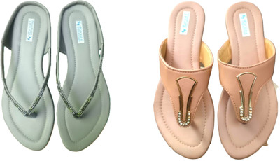Nicesteps Women Flats(Beige, Grey , 7)