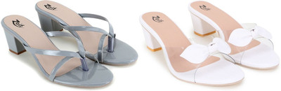 Zaif Women Heels(Grey, White , 8)