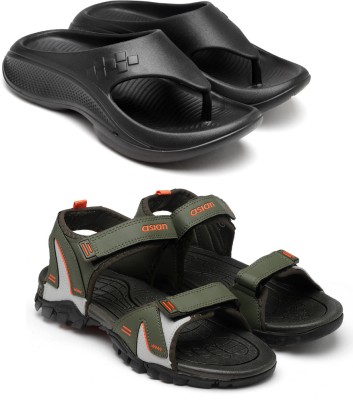 asian Men Sports Sandals(Olive, Orange , 8)