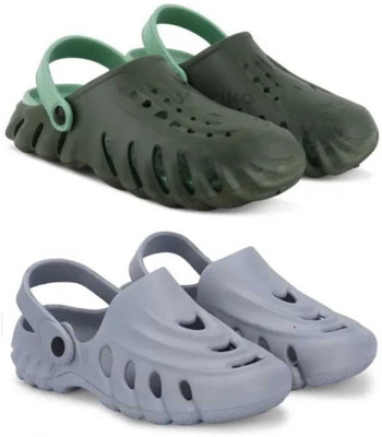house of common Men Clogs(Green, Grey , 10)