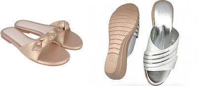 PMS Women Wedges(Beige, Silver , 6)