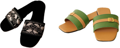Dualstep Women Flats(Green, Brown, Black , 7)