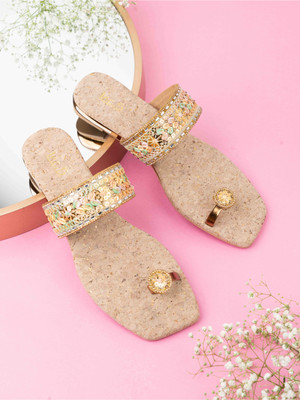 Inc.5 Ethnic Embellished Square Toe Flats Women Flats(Gold , 4)