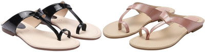 Kuhu Creations Women Flats(Black, Pink , 6)