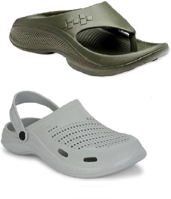 DEFLOW Men Sandals(Grey, Olive , 8)