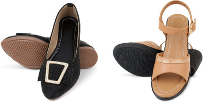 PMS Women Wedges(Beige, Black , 6)