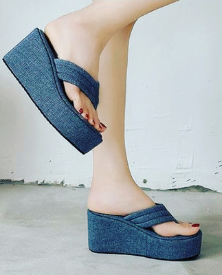 UUNDA Fashion Women Wedges(Blue , 4)