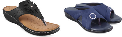 hunyza footwear Women Flats(Blue, Brown , 4)