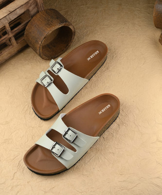 KILLER Stylish Dual Strap Buckle Design Women Flats(Brown, Beige , 5)