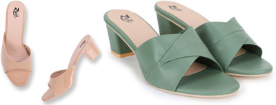 Zaif Women Heels(Green, Beige , 5)