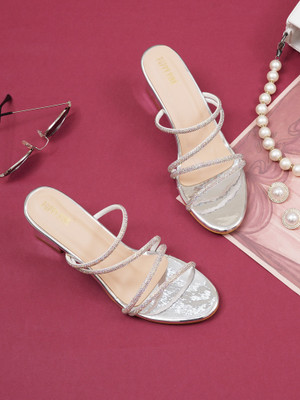 POPPY PINK Women Heels(Silver , 7)