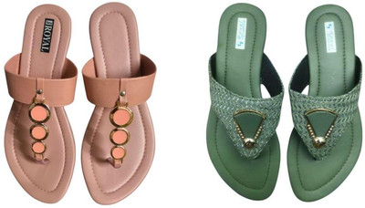 Nicesteps Women Flats(Pink, Green , 6)