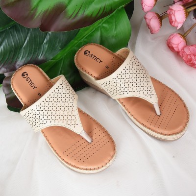 STICY Women Wedges(Beige , 8)