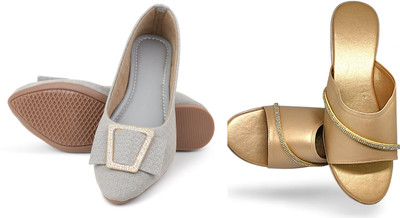 PMS Women Wedges(Grey, Beige , 7)