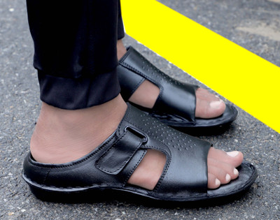 house of common Men Sandals(Black , 8)