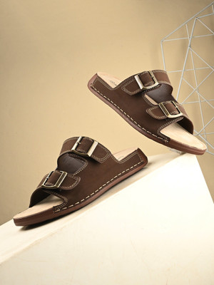 Roadster Stylish Dual Strap Buckle Design Men Sandals(Brown , 11)