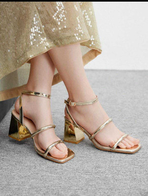 KIVEFASHIONS Women Heels(Gold , 6)