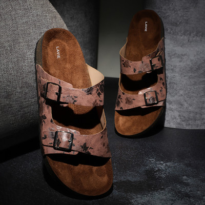 LAVIE Comfort and Adjustable Buckle Straps Premium Stylish Casual Women Flats(Brown, Beige , 6)