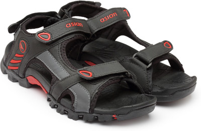 asian Men Sports Sandals(Black, Red , 8)