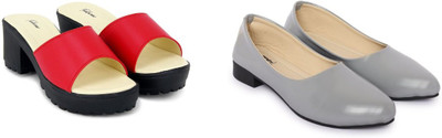 Todhwear Women Heels(Grey, Red , 5)