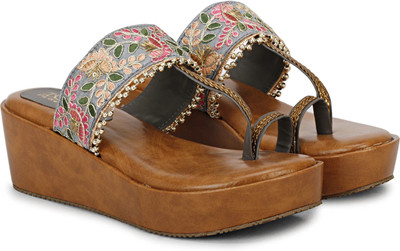 Tryfeet Women Wedges(Grey , 5)