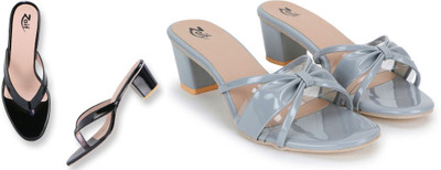 Zaif Women Heels(Black, Grey , 4)