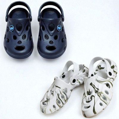 Monrav Men Clogs(Blue, White , 8)